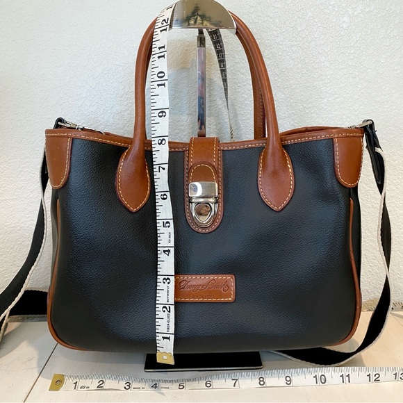 Dooney & Bourke Black and Tan Structured Tote Satchel with Crossbody Strap - Picture 8 of 14